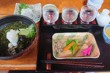利き酒セットと磯香おろしそば